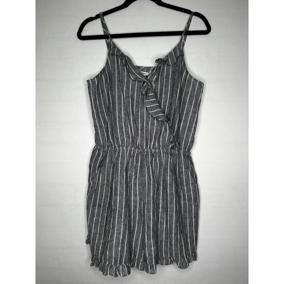 Avec Les Filles Linen Blend Striped Ruffle Romper Indigo Heather Size Large NEW - Picture 2 of 8